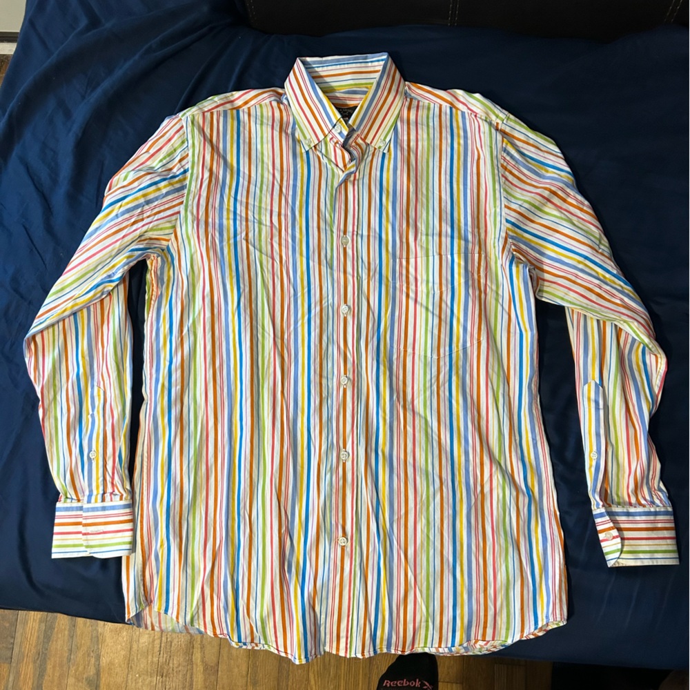 PAUL SHARK Yachting Men medium Long Sleeve Button Down stripe Shirt Blue red